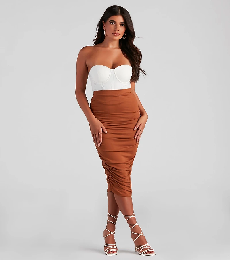 Gorgeous Silhouette Ruched Midi Skirt