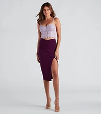 Up To Ruche Slit Midi Skirt