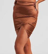 A Night Satin Wrap Mini Skirt