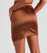 A Night Satin Wrap Mini Skirt
