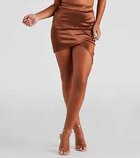 A Night Satin Wrap Mini Skirt