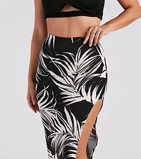 Island Breeze Tropical Print Midi Skirt