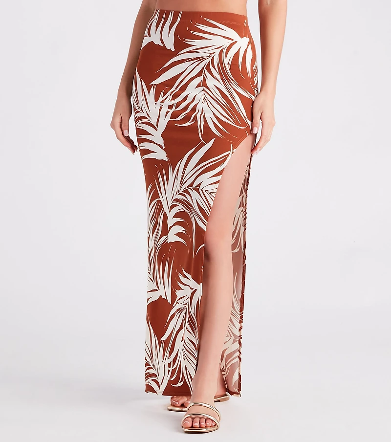 Island Breeze Tropical Print Midi Skirt