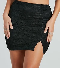 Romantic Mood Floral Lace Slit Mini Skirt