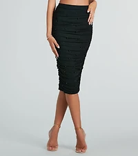 Prized Look Mesh Faux Pearl Midi Skirt