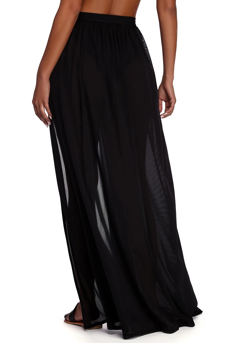 Tie Waist Mesh Maxi Skirt