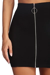 Zip Front Ponte Mini Skirt