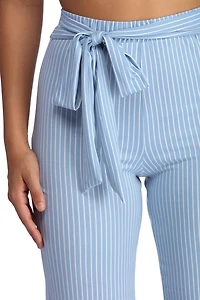 Striped And Tied High Waist Pants