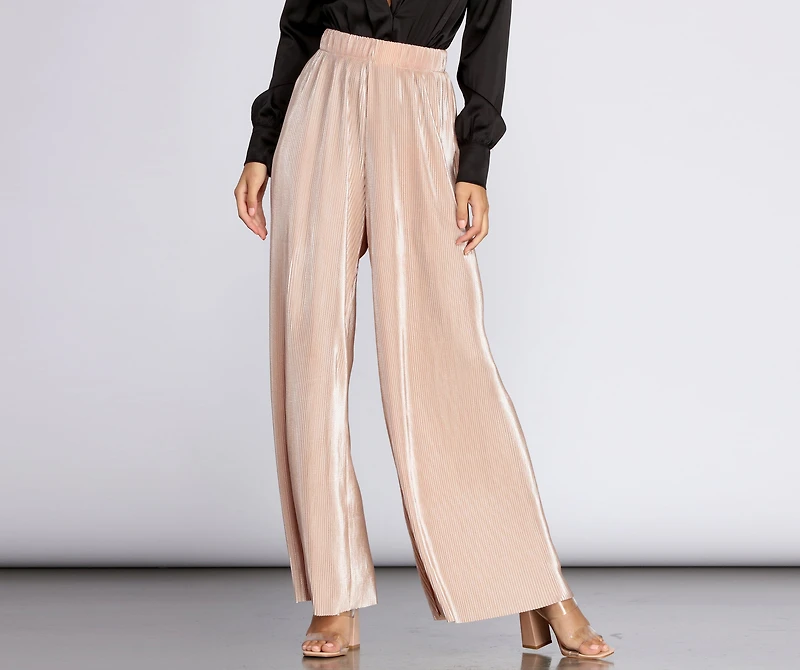 High Waist Pleated Glitter Pants