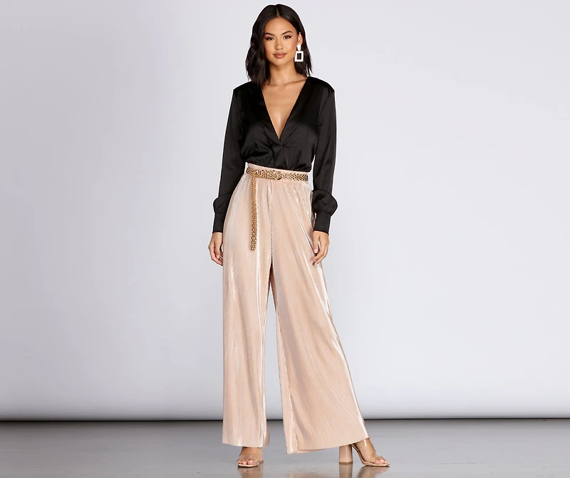 High Waist Pleated Glitter Pants