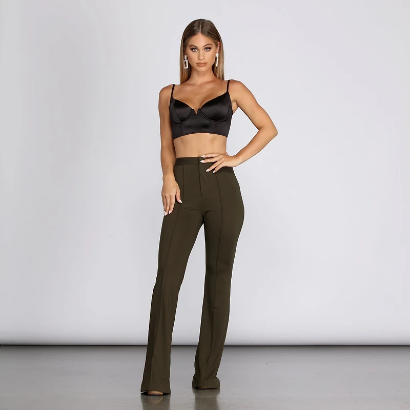 High Waist Crepe Flare Pants