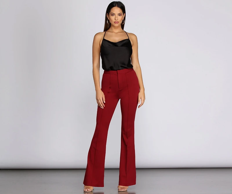 High Waist Crepe Flare Pants