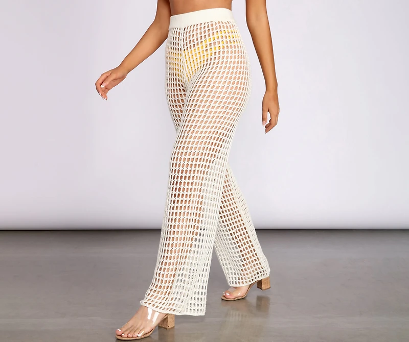 High Waist Wide Leg Crochet Pants
