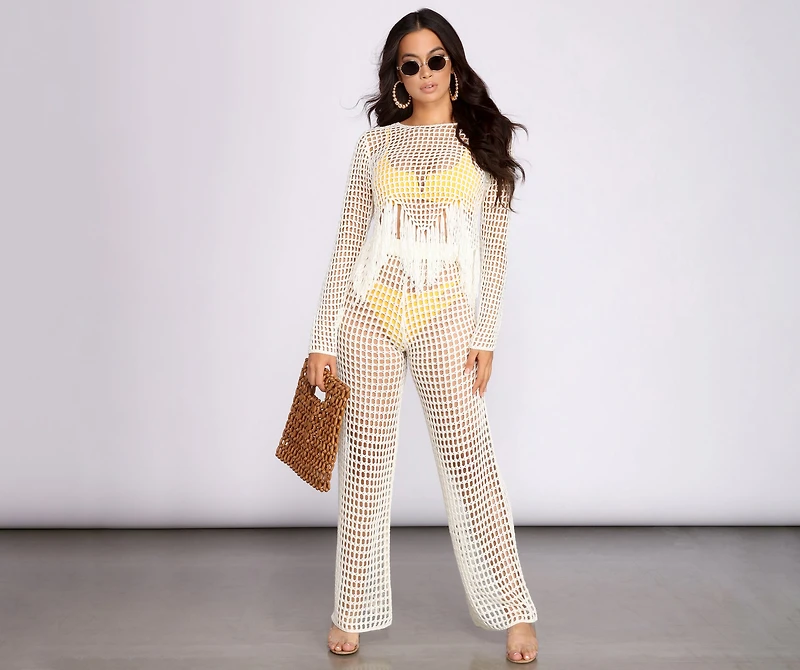 High Waist Wide Leg Crochet Pants