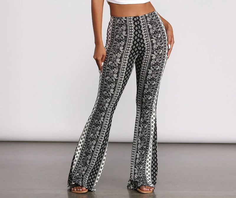 Boho Flair Floral Stripe Flare Pants