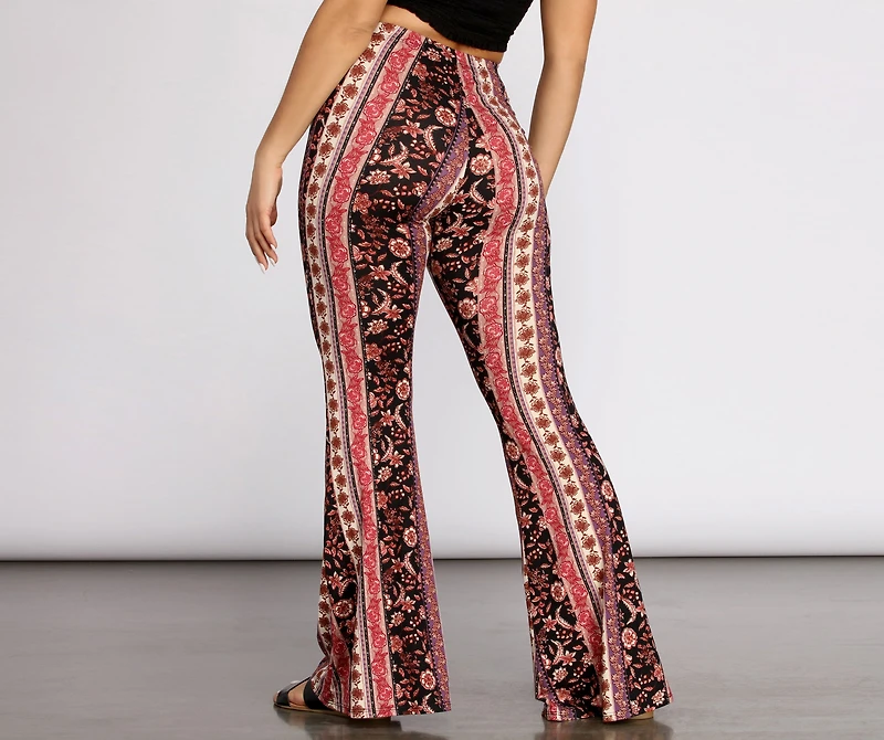 Boho Flair Floral Stripe Flare Pants