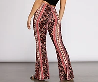 Boho Flair Floral Stripe Flare Pants