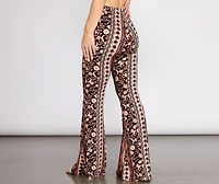 Boho Flair Floral Stripe Flare Pants