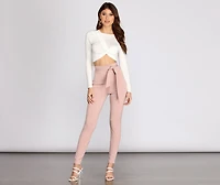 High Rise Tie Waist Skinny Pants