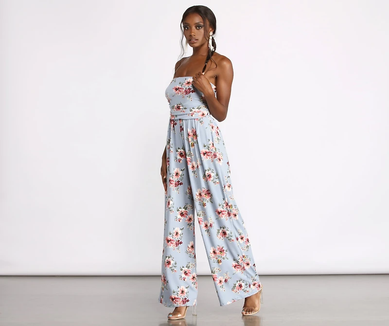 Tropical Floral Sleeveless Wide Leg Jumpsuit