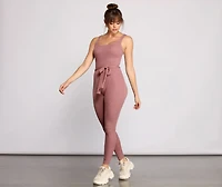 Ribbed Knit Tie Waist Catsuit