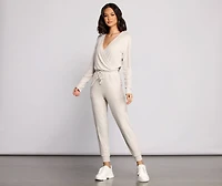 Feeling Casual Ribbed Surplice Jumpsuit