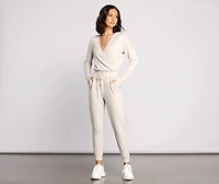 Feeling Casual Ribbed Surplice Jumpsuit