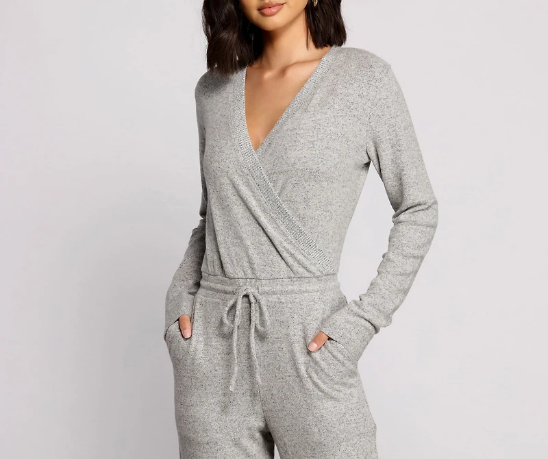 Feeling Casual Ribbed Surplice Jumpsuit