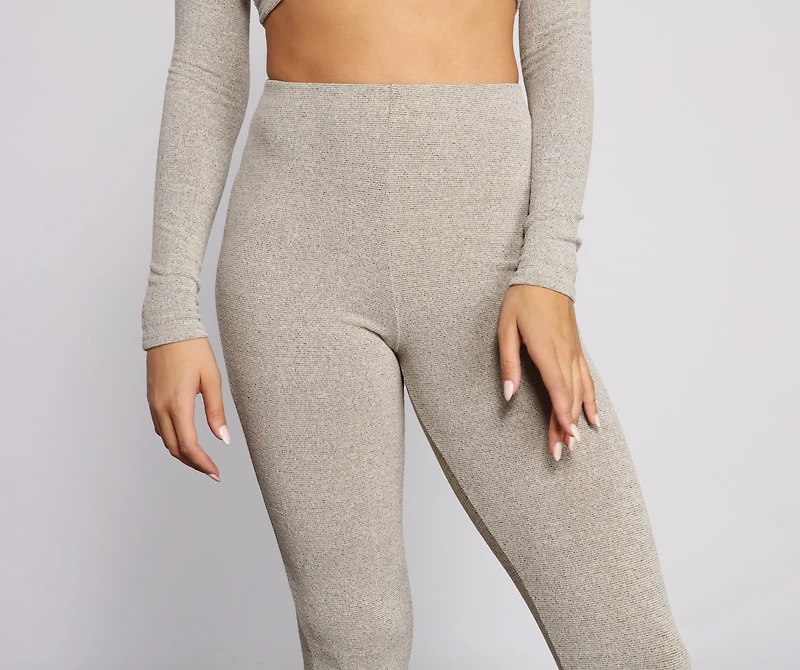 Trendy High Waist Ribbed Knit Leggings