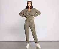 Zipped and Trendy Cargo Jumpsuit