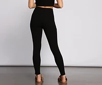 High Waist Basic Ribbed Knit Leggings