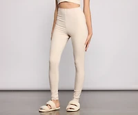 High Waist Basic Ribbed Knit Leggings