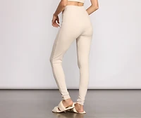 High Waist Basic Ribbed Knit Leggings