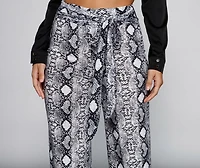 So Sassy Tie Waist Snake Print Pants