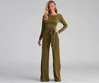 High Fashion Tie Waist Wide-Leg Jumpsuit