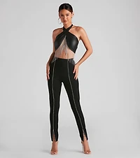 Rhinestone Chic Woven Skinny Pants