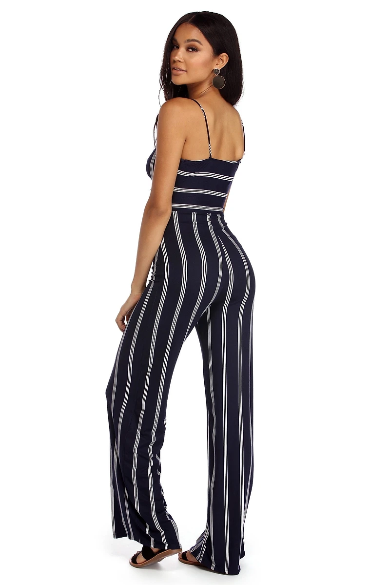 Tied To Perfection Striped Jumpsuit