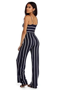 Tied To Perfection Striped Jumpsuit