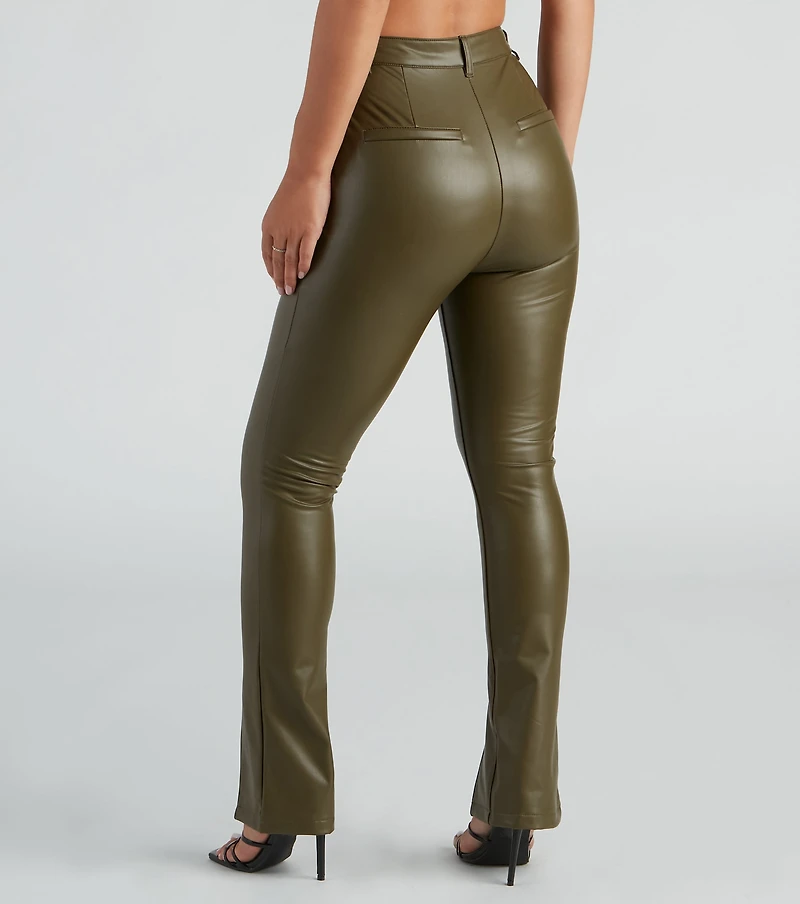 Edgy At Heart PU Front Slit Pants