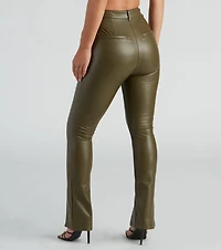 Edgy At Heart PU Front Slit Pants