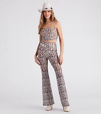 Cute Chevron Print Mesh Flare Pants