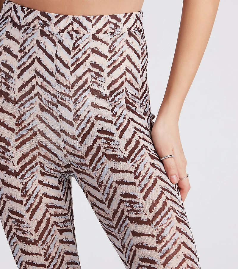 Cute Chevron Print Mesh Flare Pants