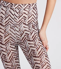 Cute Chevron Print Mesh Flare Pants