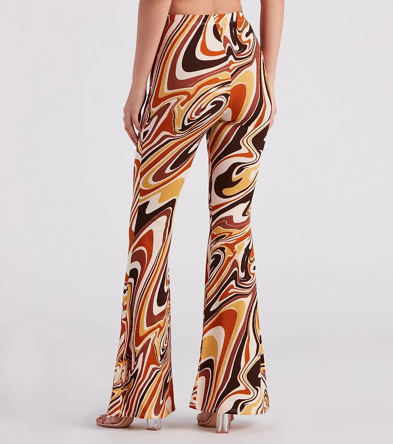 Totally Retro Swirl Print Flare Pants