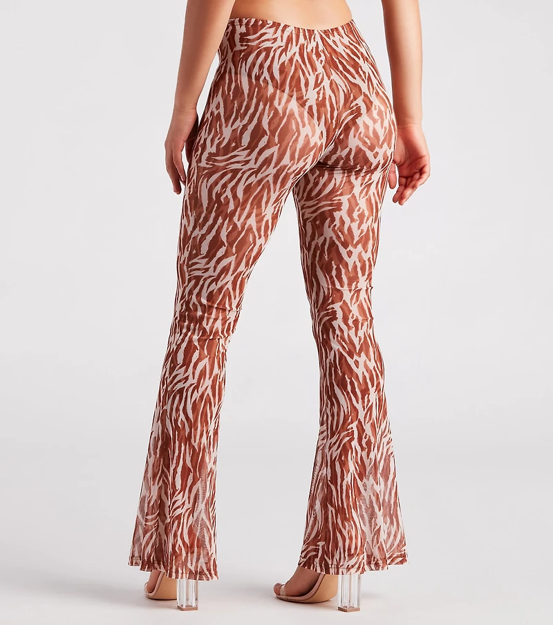 Quick Instinct Zebra Print Mesh Flare Pants