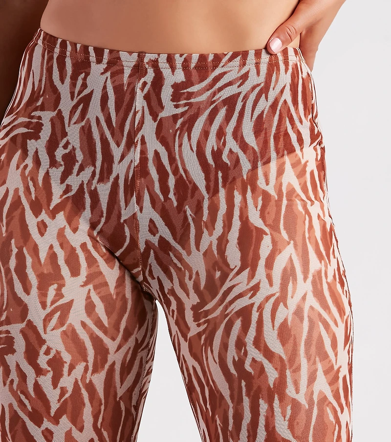 Quick Instinct Zebra Print Mesh Flare Pants