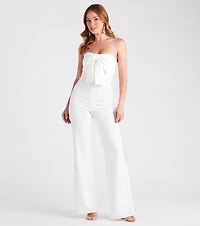 Steal The Show Strapless Crepe Bow Jumpsuit