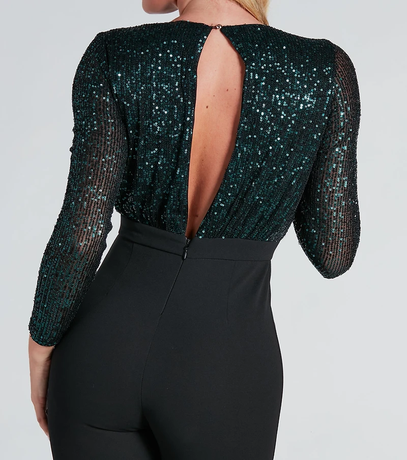 Ultimate Night Shine Sequin Plunge Neck Jumpsuit