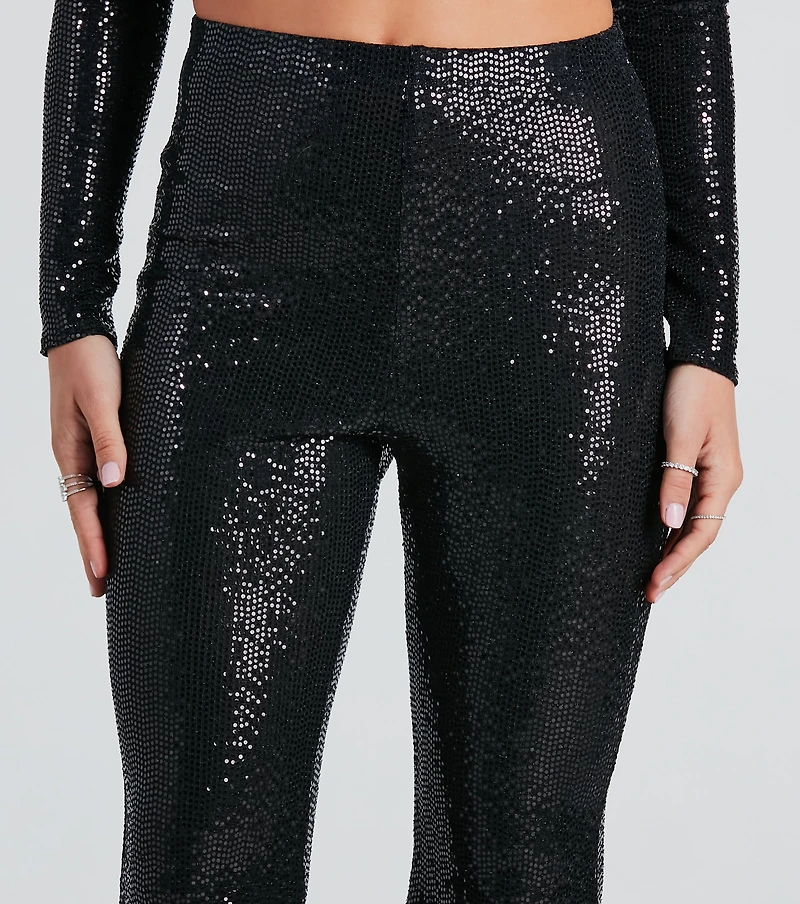 All Sequin High Rise Flare Pants