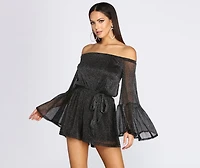 Bring The Drama Glitter Off Shoulder Romper